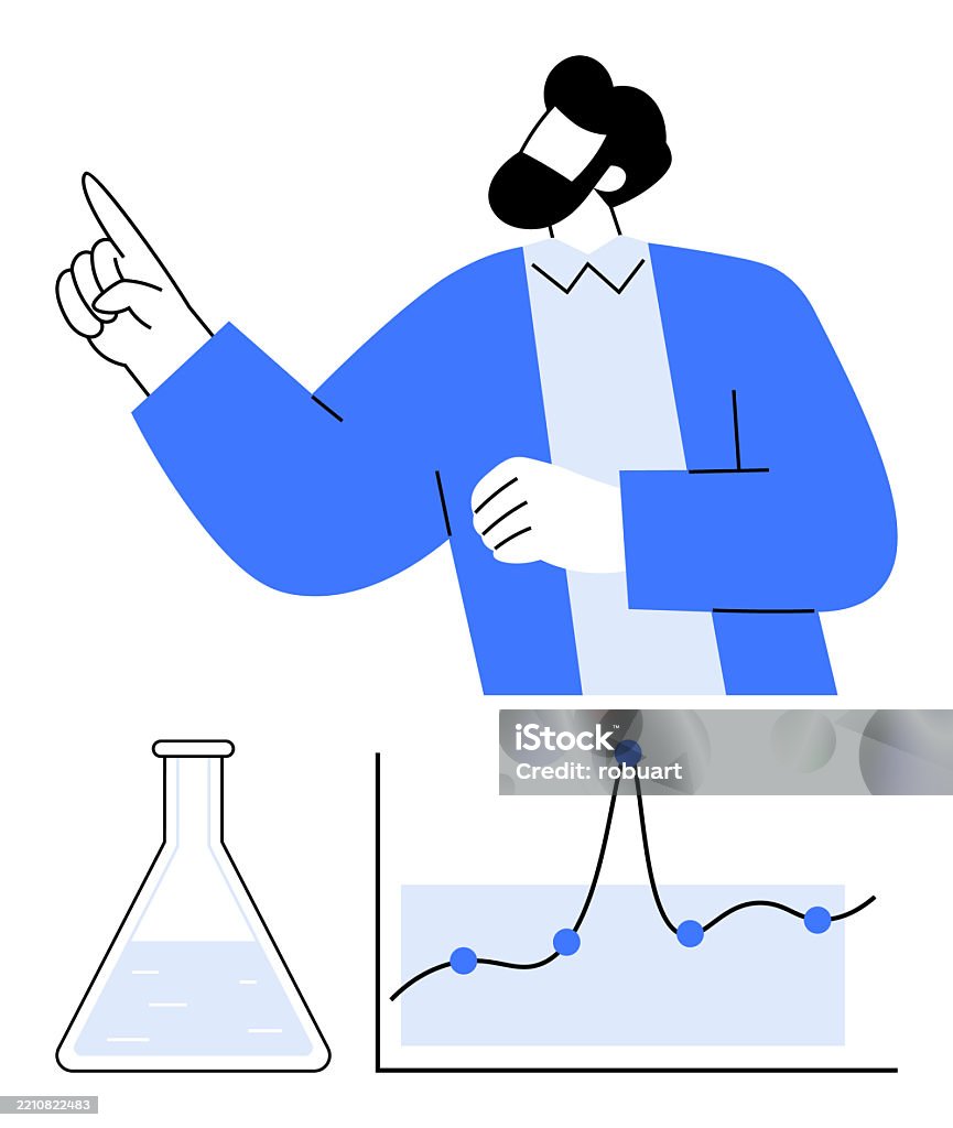 Lab Stick Graph Scientist Explaining Laboratory Findings With Graph And Flask ...