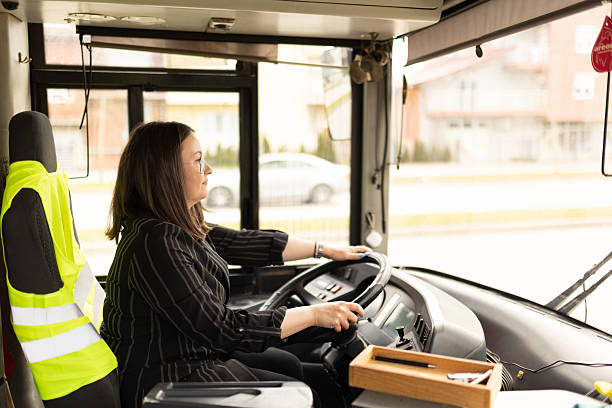 istock The woman driving a city bus. 2210831621