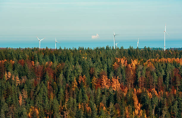 istock Black Forest in autumn above view and windmills at the horizon 2210834628