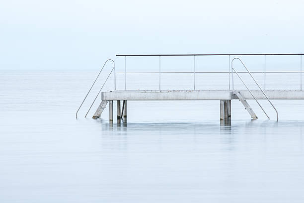 bathing bridge in calm water a winters day ready for winter bathing