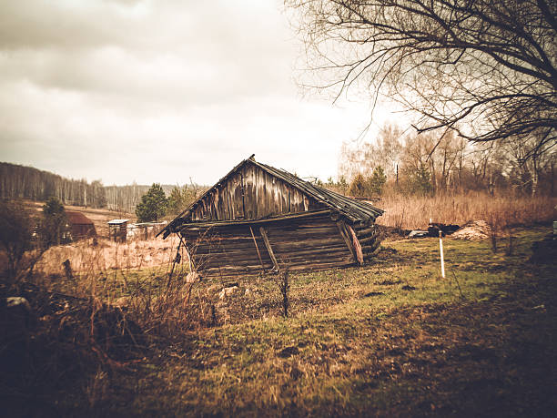 Old village building in spring in Russia, Lomography