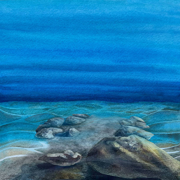 istock Emerald blue underwater sea water texture with sand and stones. Watercolor hand painted template. Perfect for backgrounds, landscapes, game design, fantasy maps, scrapbooking, nature-themed projects 2210838416