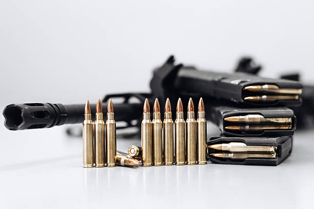 istock Close-up of 7.62 caliber ammunition for an assault rifle. 2210853408