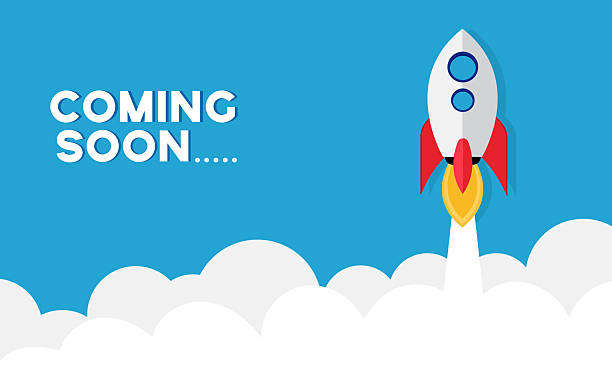 Coming soon rocket banner Coming soon rocket banner ship launch stock illustrations