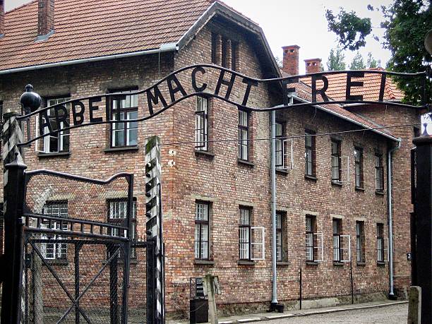 Oswiecim, Wojewodztwo Malopolskie, Poland- July 25, 2008: The gates to Auschwitz memorial reading \