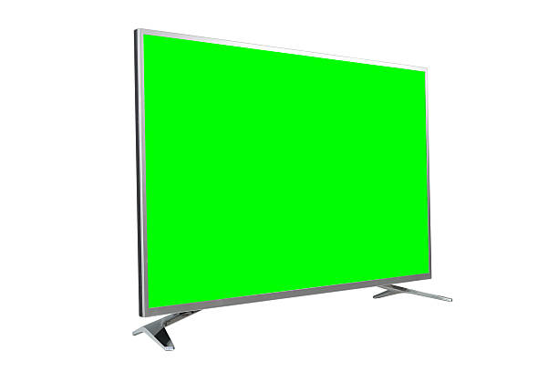 istock Modern flat screen tv with bright green display isolated on white background. 2210859950