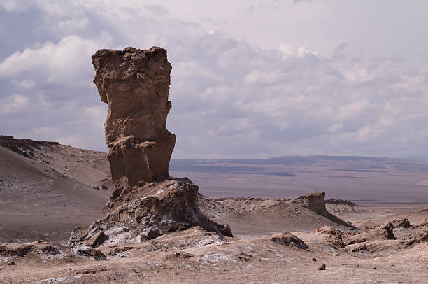 The Atacama Desert is a desert in northern Chile. It is not a sand desert; the geological formations are extraordinary, especially in the Valley of the Moon. In the middle of the valley, there is a lake with pink flamingos.