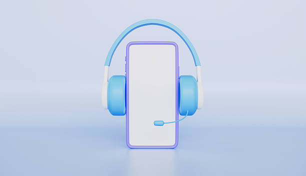 istock Smartphone blank screen with headphones call center customer service, support consultant talk, operator help chat mobile contact concept 2210862166