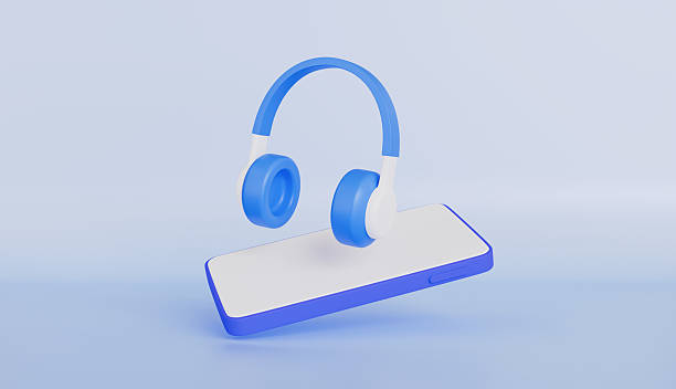 New technology modern Close up high resolution Wireless Earphones white Earbuds headphones black blur background Trendy minimal music device laptop concept phone accessories Comfortable Wooden table