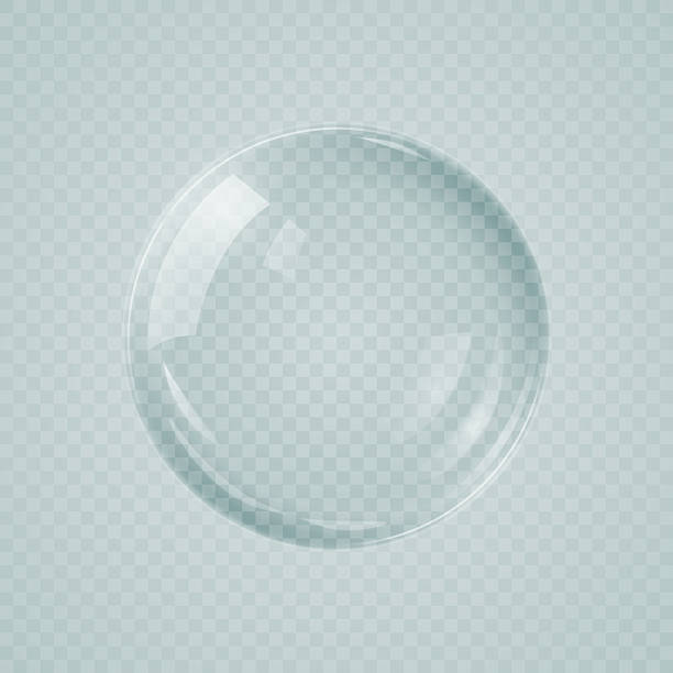 istock Glass transparent ball with glare and highlights in realistic 3D style, glossy volumetric sphere or circle with pearl effect. Vector 3D illustration. 2210872702