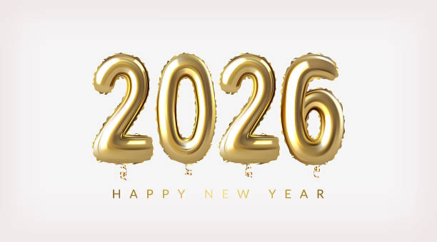 istock 2026 Happy new year number, gold balloons 2210877443
