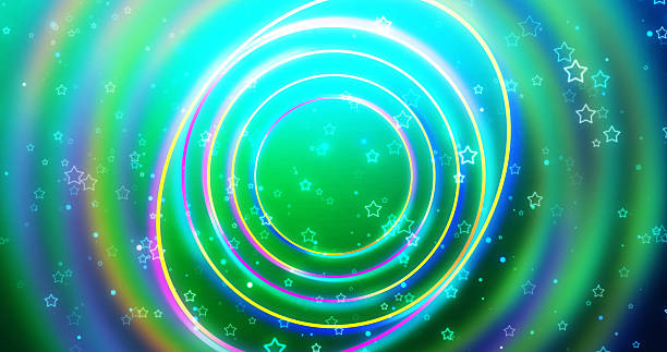 istock Joyful advertisement rings technology laser bg. Futuristic trending neon circles with blur moving stars shimmering falling backdrop. Rays with lights colorful rainbow beam. Dynamic geometric bg. 2210878070
