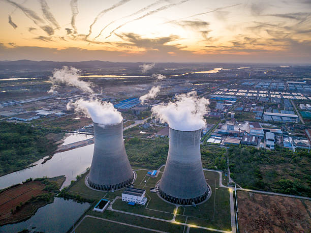 istock Thermal power plant night view. Aerial View 2210878132