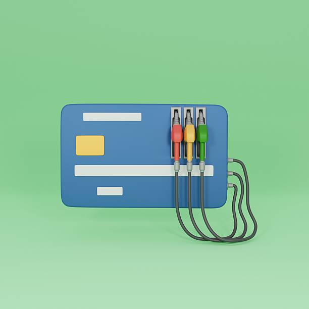 istock Blue bank card with a fuel gun. 2210879659