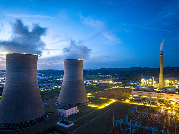 istock Thermal power plant night view. Aerial View 2210880724