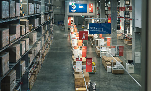 Krakow, Poland - March 27, 2022: IKEA Store in Kraków. Home furnishing retail shop. Exterior with brand logo sign, Swedish multinational company logotype.