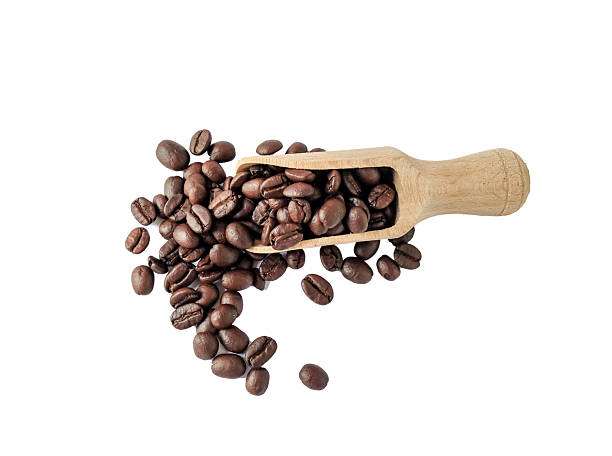 istock Coffee beans with wooden scoop on white background. 2210881820