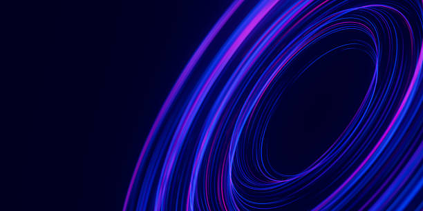 istock Closeup of circular data light speed flow. Abstract round digital data stream of quantum computing. Cyberspace of qubit trail waves with DOF. Modern tech information transmission. 2210882696