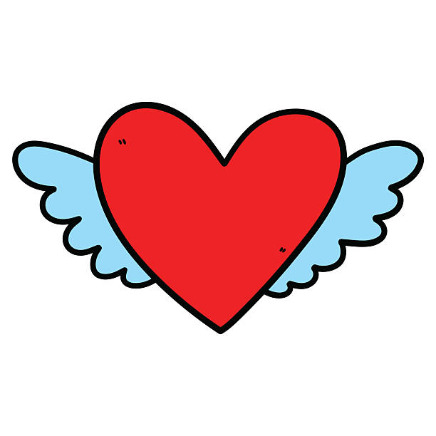 Hand drawn cartoon red heart with blue wings on white background. Hand drawn cartoon red heart with blue wings isolated on white background. Vector illustration. clip art of a cupid free stock illustrations