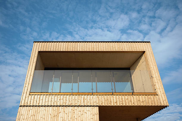 istock Wooden facade made from thermowood 2210890337