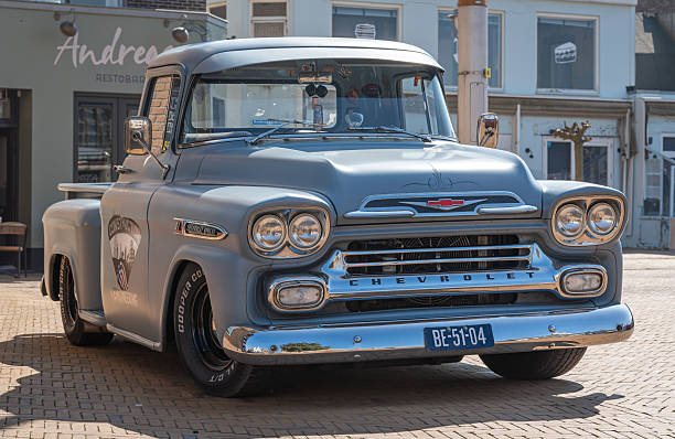 Gulfport, MS - October 03, 2023: Low perspective front view of a 1966 Chevrolet C10 Stepside Pickup Truck at a local car show.