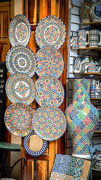 istock Display of colorful Moroccan ceramics with traditional geometric patterns 2210901134
