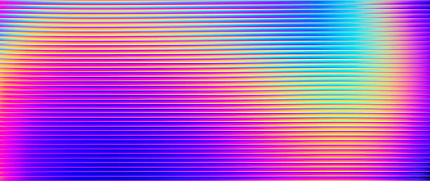 istock Neon ribbed fractal glass texture with vibrant wavy gradient and bright smooth fluted horizontal lines. Bold dynamic design blending futuristic tones and radiant colors for trendy visual art project 2210901838