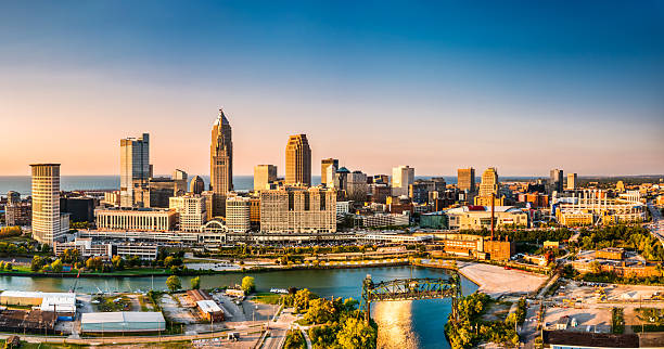 istock Panoramic view of Cleveland, Ohio skyline at sunset 2210911003