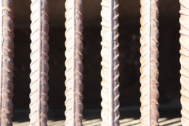 A closeup photograph of textured metal bars, highlighting their industrial strength, intricate design, and details