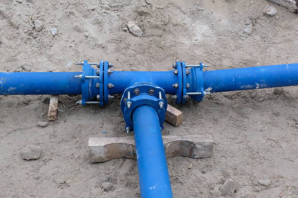 istock Cast metal pipe connection with flange 2210926673