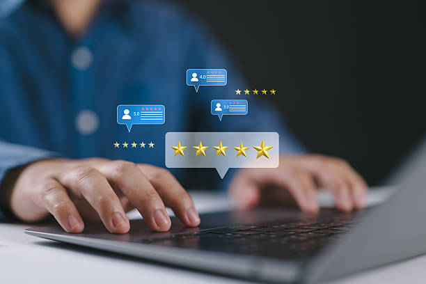 istock Customer or client use application for give satisfaction score to complete five stars. With copy space. Giving a five-star rating. Service rating, satisfaction concept. Customer service, review. 2210926715