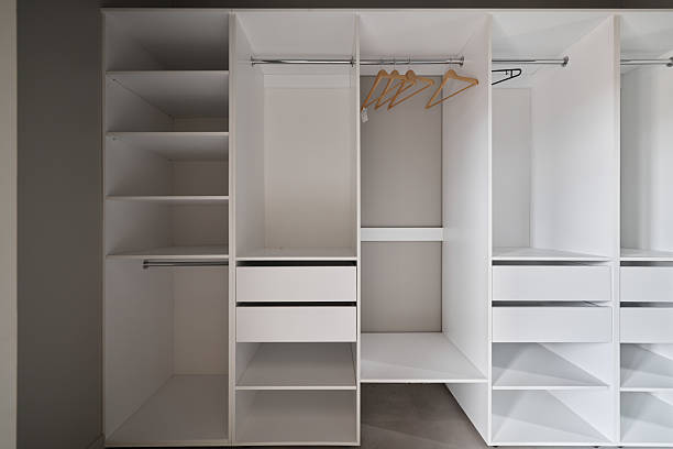 istock This is a modern design for a white closet that features both shelves and hangers effectively 2210927563