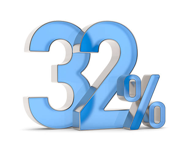 Thirty two percent on white background. Isolated 3D illustration