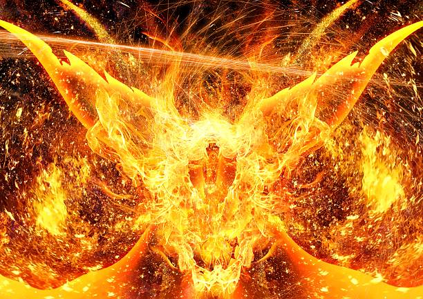 istock 3d illustration of abstract dragon shape with burning flames 2210949971