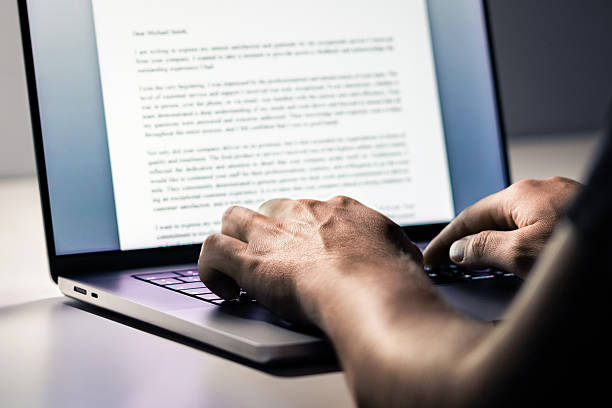 istock Writing. Blog writer. Content, article, letter with laptop computer. Text document, book, business report or journal. Copywriter, journalist or news editor. 2210950453
