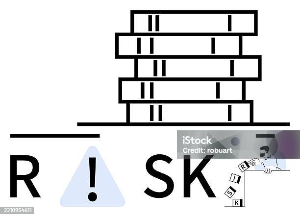 Balacing Risk Icon Balancing Risk With Stacked Blocks And Exclamation Mark Warning Sign ...