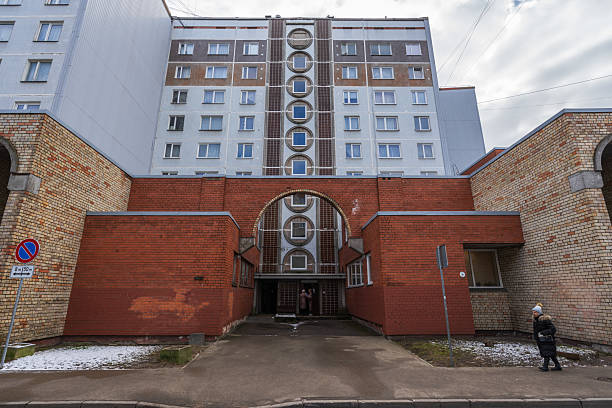 Riga, Latvia - March 14, 2025: Ugly buildings in the residential area of ​​Plavnieki