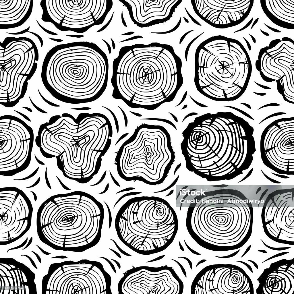 Seamless Pattern With Tree Rings Black And White Background Stock ...