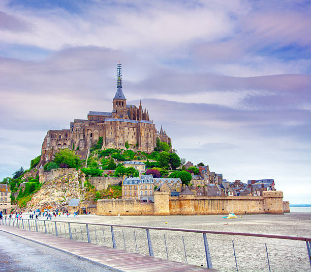 Mont Saint-Michel monastery at sunset, France