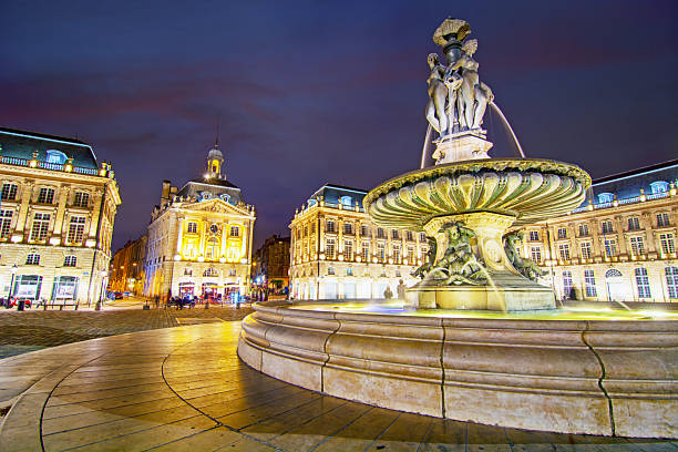 Fountain of Three Graces erected in 1869, Place de La Bourse, Bordeaux, France
