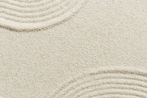 Smooth simple Lines on sand background, minimal aesthetic sandy texture. Spa, meditation, relaxation, wellness concept. Natural beige waves pattern in Japanese zen garden. View from above empty space