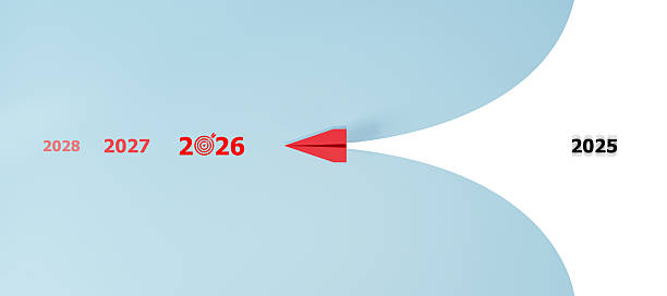 istock red plane is heading to 2024 target. business creativity new idea discovery innovation technology. new year idea concept. 2210970727