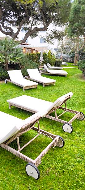 istock Relaxing day on the lawn with sun loungers 2210988079
