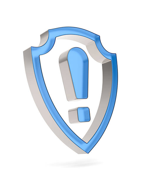 istock exclamation point into shield on white background. Isolated 3D illustration 2210991780