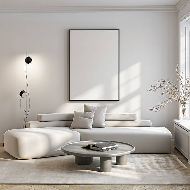 istock Poster mockup in a modern living room interior. Frame mockup with ISO A paper size. 3D illustration. 2210995990
