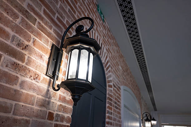 Vintage wall lamps on brick walls