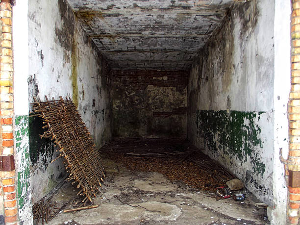 An abandoned warehouse with wicker products at a bankrupt furniture factory