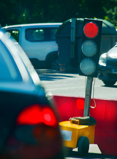 City street view, traffic jam, red stoplight.