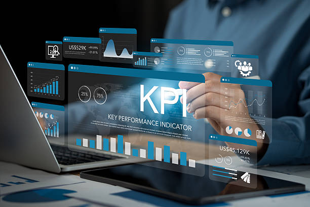 istock Key Performance Indicators KPI concept with icons of strategy, objectives, performance, optimization to measure performance against planned targets and achieve the right success for the business. 2211022071