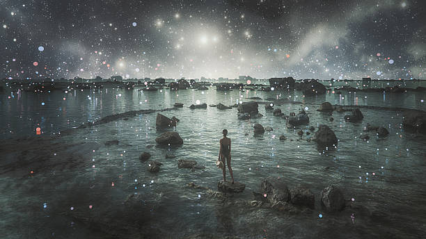 istock Fantasy landscape with woman walking 2211033580